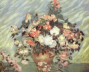 pink and white roses by Vincent Van Gogh