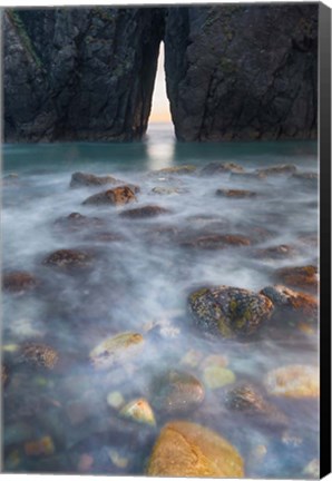 Framed Ocean Spray Over Lichen Covered Rocks At Arch, Harris Beach State Park Print