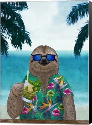 Framed Sloth on Summer Holidays Print