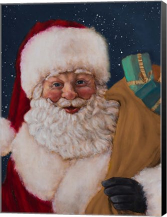 Framed Jolly Saint Nick with Starry Night Print