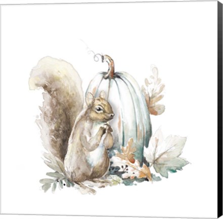 Framed Squirrel and Pumpkin I Print