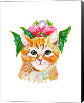 Framed Cat with Flower Crown Print