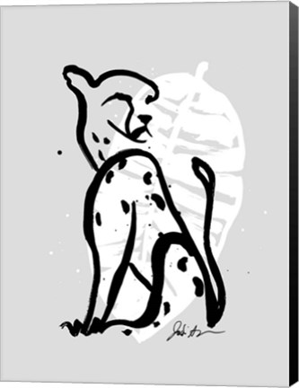 Framed Inked Safari Leaves I-Cheetah Print