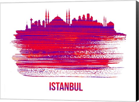 Framed Istanbul Skyline Brush Stroke Red Print