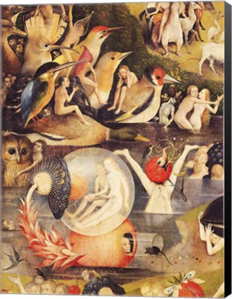 Framed Garden of Earthly Delights: Allegory of Luxury, people with birds detail Print