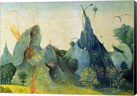 Framed Garden of Eden, detail from the right panel of The Garden of Earthly Delights, c.1500 Print