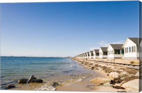 Framed Beach huts in row, Cape Cod, Massachusetts, USA Print