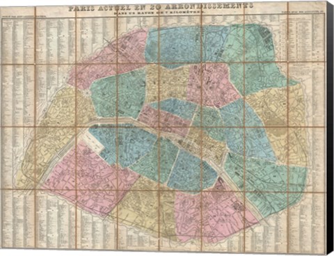 Framed 1867 Logerot Map of Paris, France Print