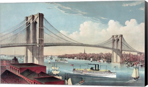 Framed Great East River Suspension Bridge Print