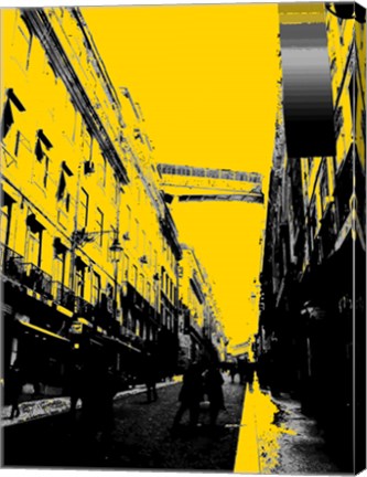 Framed City Street on Yellow Print