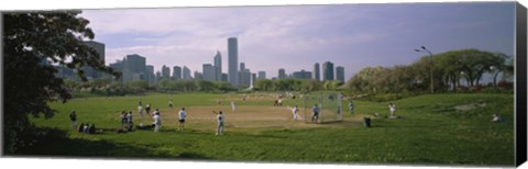 Framed Group of people playing baseball in a park, Grant Park, Chicago, Cook County, Illinois, USA Print