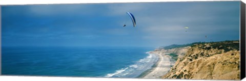 Framed Paragliders over the coast, La Jolla, San Diego, California, USA Print