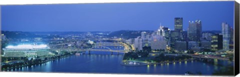 Framed High angle view of a stadium lit up at night, Three Rivers Stadium, Pittsburgh, Pennsylvania, USA Print