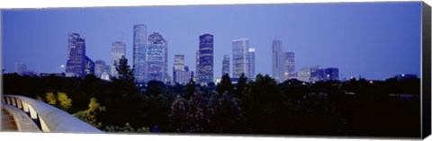 Framed Buildings lit up at dusk, Houston, Texas Print