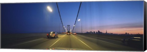 Framed Bay Bridge with Cars at Night, San Francisco, California Print