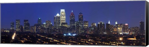 Framed Buildings lit up at night in a city, Comcast Center, Center City, Philadelphia, Philadelphia County, Pennsylvania, USA Print