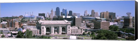 Framed Union Station with city skyline in background, Kansas City, Missouri, USA Print