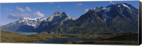 Framed Lake in front of mountains, Jagged Peaks, Lago Nordenskjold, Torres Del Paine National Park, Patagonia, Chile Print