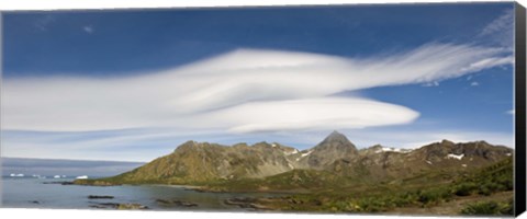 Framed Lenticular clouds forming over Cooper Bay, South Georgia Island Print