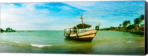 Framed Wooden boat moored on the beach, Morro De Sao Paulo, Tinhare, Cairu, Bahia, Brazil Print