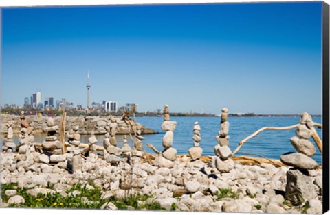 Framed Rock stacks with skylines in the background, Toronto, Ontario, Canada 2013 Print