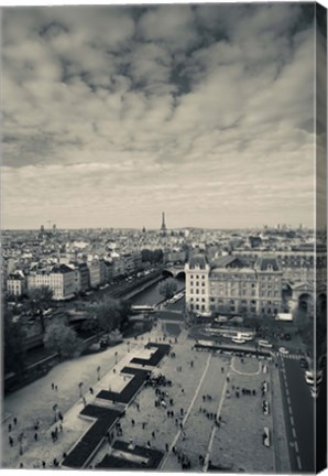 Framed Aerial view of a city viewed from Notre Dame Cathedral, Paris, Ile-de-France, France Print