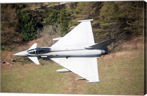 Framed Eurofighter Typhoon F2 aircraft of the Royal Air Force low flying over North Wales Print