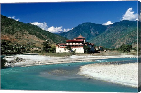 Framed Bhutan, Punaka, Mo Chhu, Punaka Dzong, Monastery Print