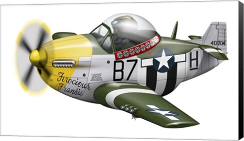 Framed Cartoon illustration of a P-51 Mustang Print