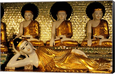 Framed Reclining Buddha, Shwedagon Pagoda, Yangon, Myanmar Print