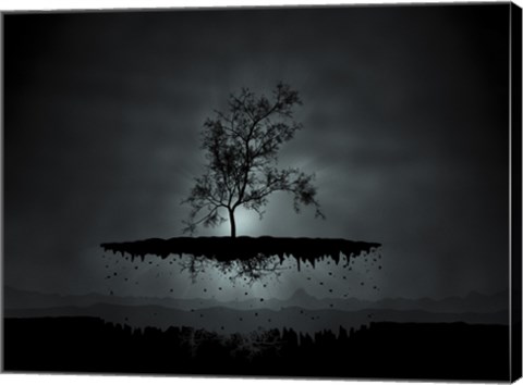 Framed Flying Tree ( digitally generated - black) Print
