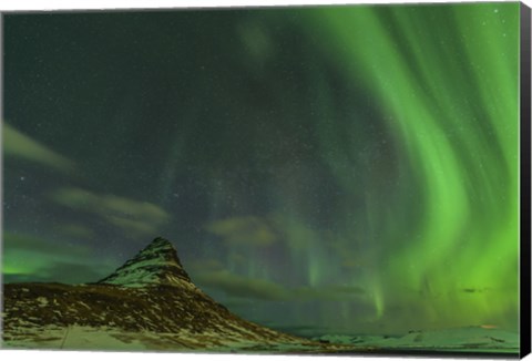 Framed Northern Lights over Mount Kirkjufell in Iceland Print