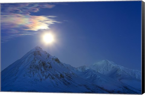 Framed Full moon with Rainbow Clouds over Ogilvie Mountains, Canada Print