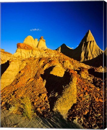 Framed Badlands formations at Dinosaur Provincial Park in Alberta, Canada Print