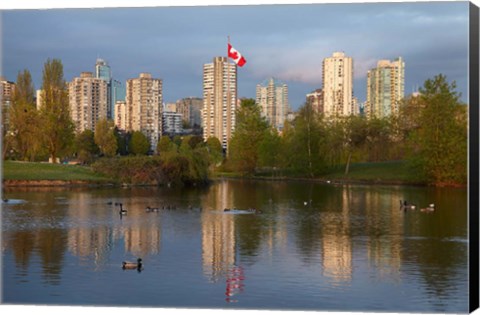Framed Apartments reflected in Vanier Park Pond, Vancouver, British Columbia, Canada Print