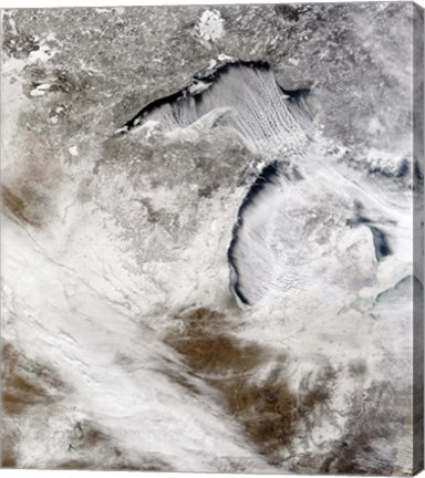 Framed Cloud Streets over Lake Superior and Lake Michigan Print