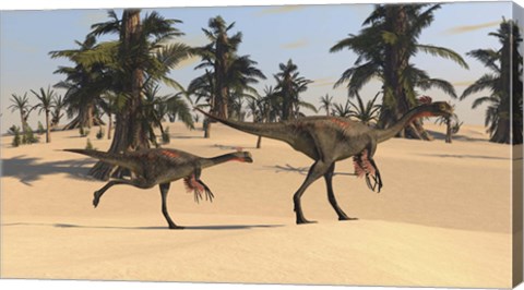 Framed Two Gigantoraptors in Desert Landscape Print