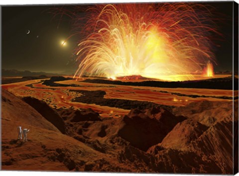 Framed Future astronauts observe an eruption on Io, Jupiter&#39;s super-volcanic Moon Print