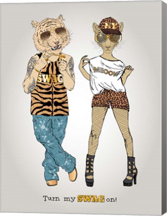 Framed Tiger And Leopard In Swag Style Print