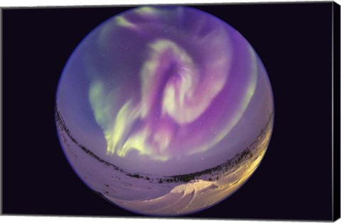 Framed Fish-eye Lens view of an Aurora Borealis in Churchill, Manitoba, Canada Print