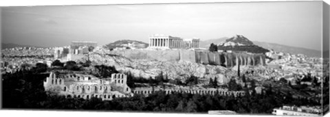 Framed High angle view of buildings in a city, Acropolis, Athens, Greece BW Print