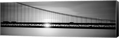 Framed Sunrise Bay Bridge San Francisco BW Print