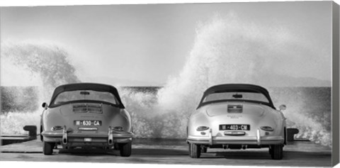 Framed Ocean Waves Breaking on Vintage Beauties (BW) Print