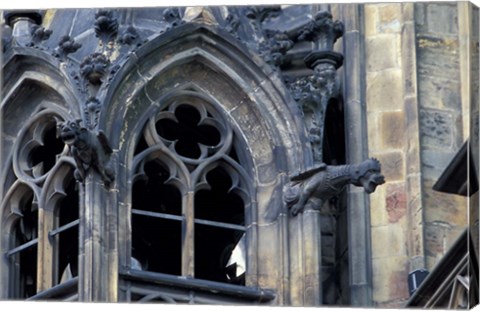 Framed Castle Window and Gargoyle, Prague, Czech Republic Print