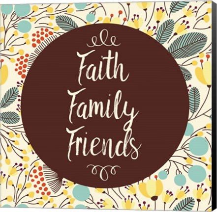 Framed Faith Family Friends Retro Floral White Print