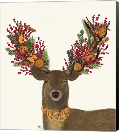 Framed Deer, Cranberry and Orange Wreath Print