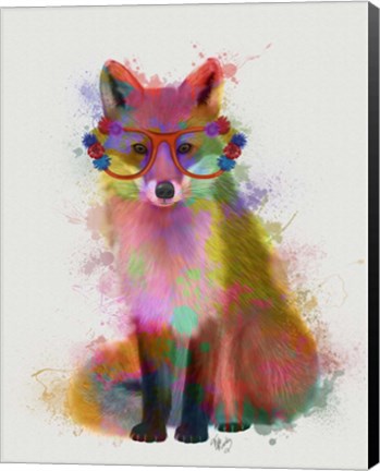 Framed Rainbow Splash Fox 2 Print