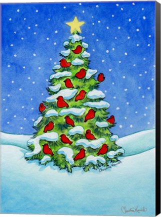Framed Christmas Red Bird Tree Print