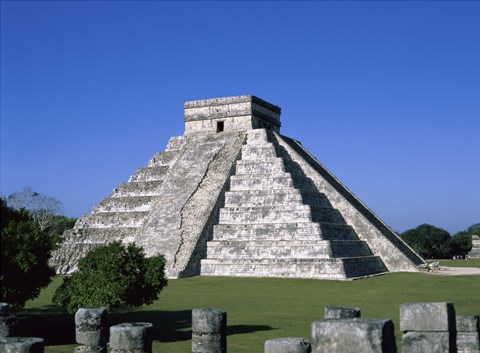 Framed Old ruins of a pyramid,  Chichen Itza Mayan Print