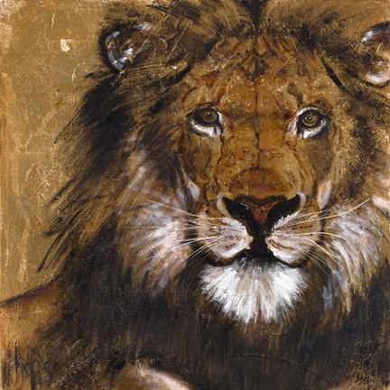 Framed Lion on Gold Print